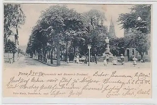 62277 Ak Pirna Promenade mit Bismarck Denkmal 1900