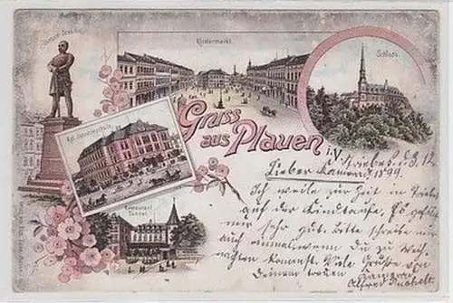 59368 Ak Lithographie Gruß aus Plauen Industrieschule usw. 1898