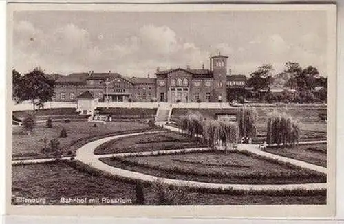 59829 Ak Eilenburg Bahnhof mit Rosarium um 1940