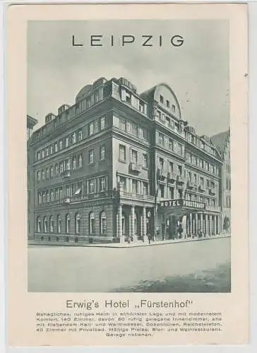 69913 AK Leipzig Erwigs Hotel 'Fürstenhof' 1937