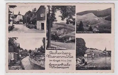 90624 AK Rechenberg-Bienenmühle - Freibad, Kirche, Ruine & Ortsansichten 1942