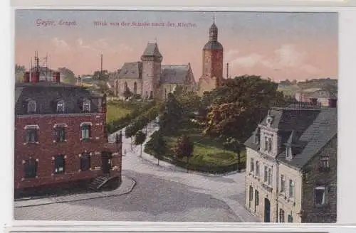 90750 AK Geyer, Erzgebirge - Blick von der Schule nach der Kirche