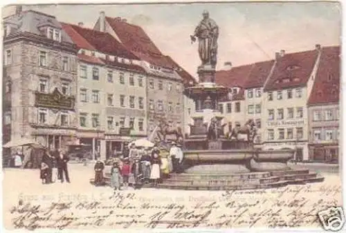 25024 Ak Gruß aus Freiberg Obermarkt mit Denkmal 1902