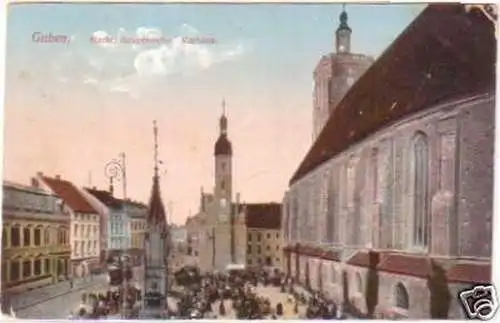 27237 Ak Guben Markt, Hauptkirche, Rathaus um 1914