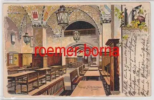 80943 Ak Lithografie Gruss aus München Königl. Hofbräuhaus Innen 1906