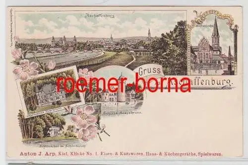 73089 Ak Lithografie Gruss aus Aschaffenburg Jagdschloß usw. um 1900