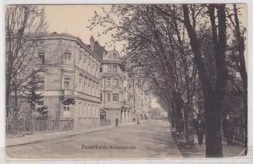 75537 AK Rosenheim - Rathausstraße, Straßenansicht mit Stadtvillen 1920