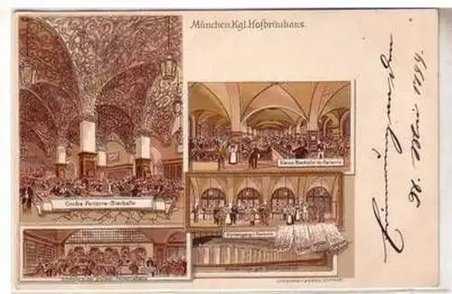 53666 Ak Lithographie München königliches Hofbräuhaus um 1899