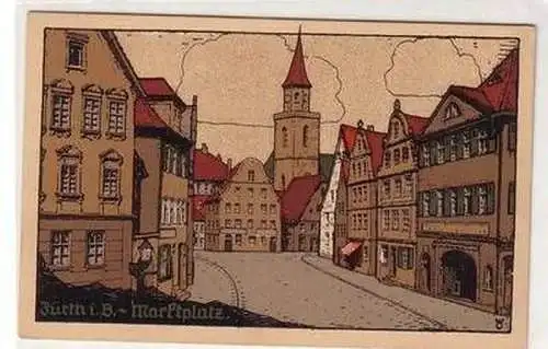 54619 Künstler Stein Zeichnung Ak Fürth i.B. Marktplatz um 1920