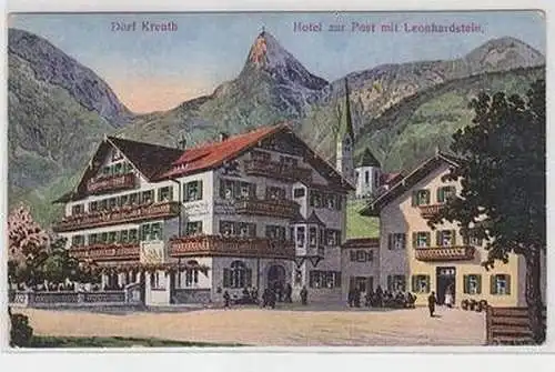 51564 Ak Dorf Kreuth Hotel zur Post mit Leonhardstein um 1910