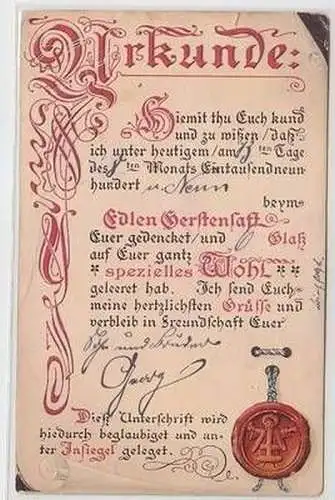 52833 Urkunden Ak München "Beim edlen Gerstensaft" um 1909