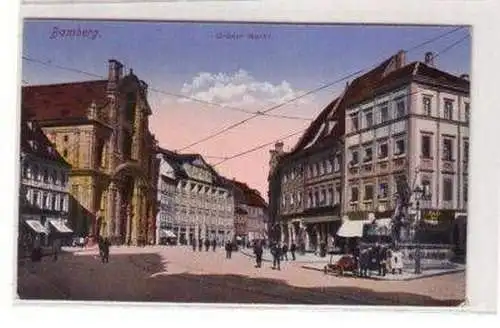 38067 Ak Bamberg Grüner Markt mit Geschäften um 1920