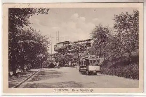 19604 Feldpost Ak Stuttgart neue Weinsteige mit Straßenbahn 1916