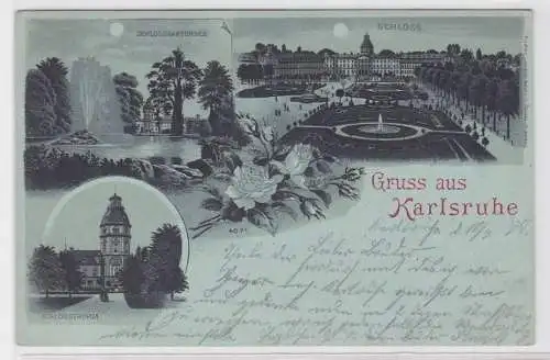 87164 Mondscheinkarte Gruss aus Karlsruhe 1899