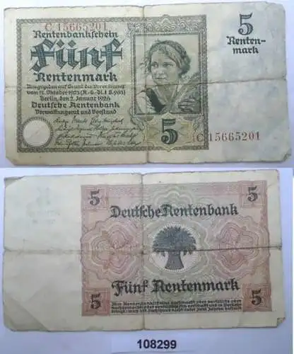 5 Rentenmark 2.1.1926, Rosenberg Nr.164 b Erhaltung III (108299)