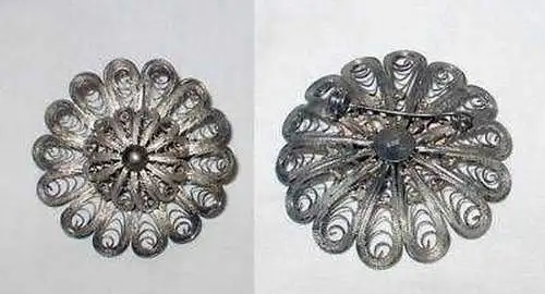 filigrane Brosche 835er Silber Rosette um 1930