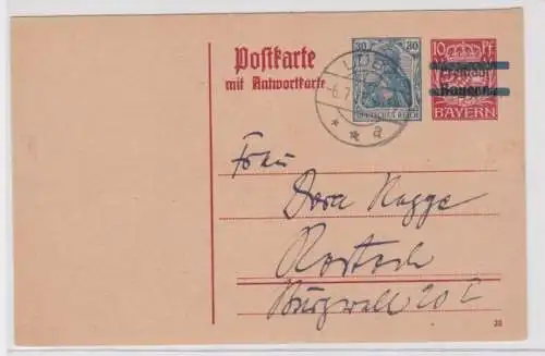 97539 Ganzsachen Postkarte P134I/ F Lübz nach Rostock 1920