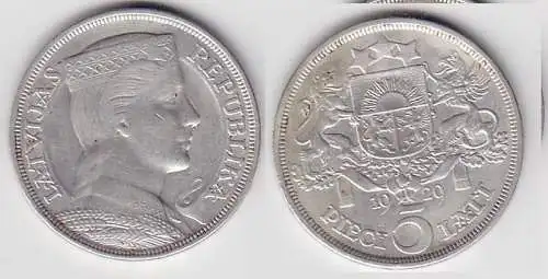 5 Lati Silber Münze Lettland 1929