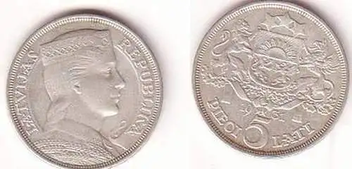 5 Lati Silber Münze Lettland 1931 Wappen