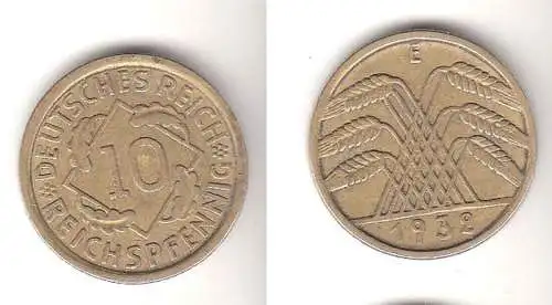 10 Reichspfennig Messing Münze Deutsches Reich 1932 E, Jäger 317 (112759)