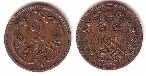 2 Heller Kupfer Münze Österreich 1894