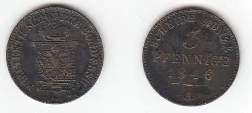 3 Pfennig Kupfer Münze Schwarzburg Sondershausen 1846 A f. ss