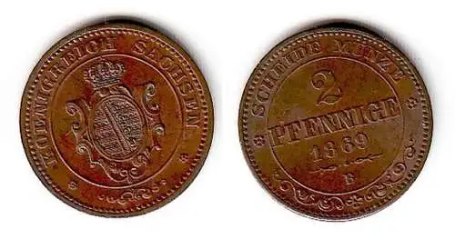 2 Pfennige Kupfer Münze Sachsen 1869 B (109134)