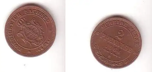 2 Pfennige Kupfer Münze Sachsen 1864 B ss/ vz