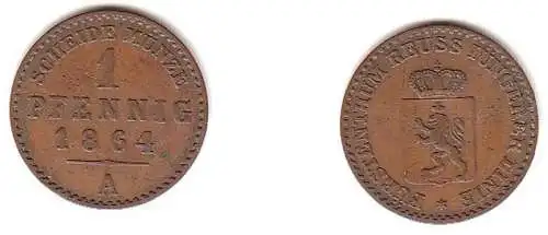 1 Pfennig Kupfer Münze Reuss jüngere Linie 1864 A ss+