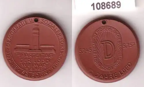 seltene DDR Porzellan Medaille 7. Parteitag LDPD Weimar 1957