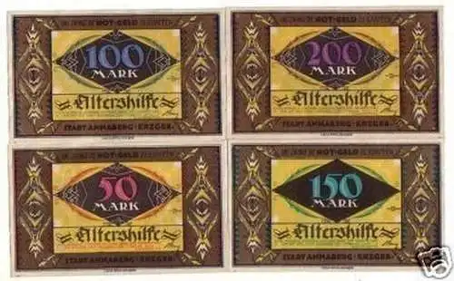 4 Banknoten Notgeld Altershilfe Stadt Annaberg 1923