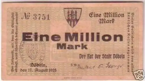 Banknote Inflation Döbeln 1 Million Mark 1923