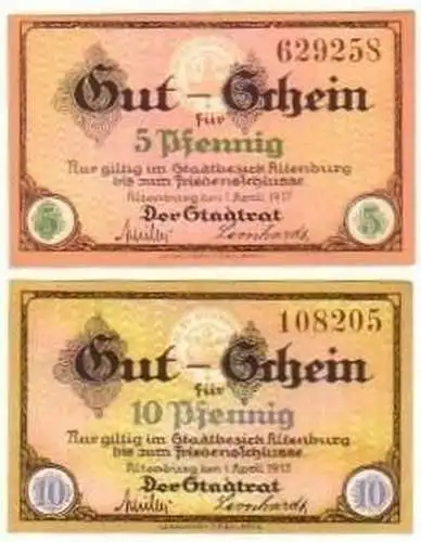 2 kassenfrische Banknoten Notgeld Stadt Altenburg 1917