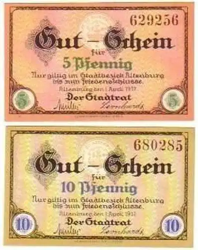 2 kassenfrische Banknoten Notgeld Stadt Altenburg 1917