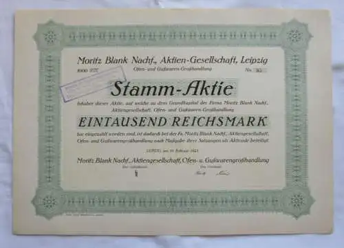 1.000 RM Aktie Moritz Blank Nachf. AG Leipzig 19.02.1925 (146935)