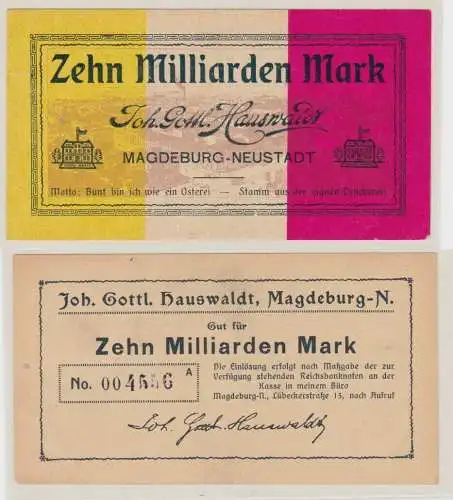 10 Milliarden Mark Banknote Magdeburg Neustadt Joh.Gottl.Hauswaldt 1923 (133276)