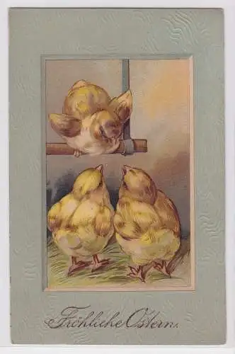 78227 Glückwunsch AK Fröhliche Ostern - Küken auf Stange führt Konversation 1907