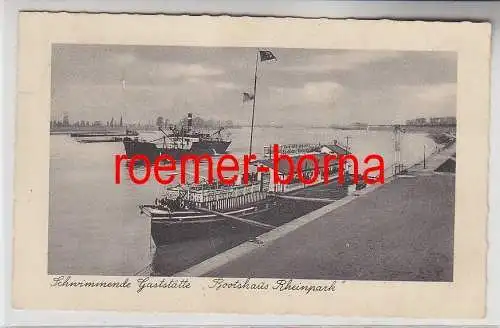 70790 Ak Düsseldorf Schwimmende Gaststätte "Bootshaus Rheinpark" 1939