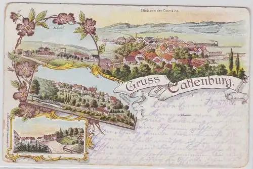 42199 Lithografie AK Gruss aus Catlenburg - Bahnhof, Blick von der Domaine 1915