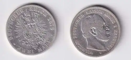 2 Mark Silbermünze Preussen Kaiser Wilhelm I. 1876 C Jäger 96 s/ss (165735)