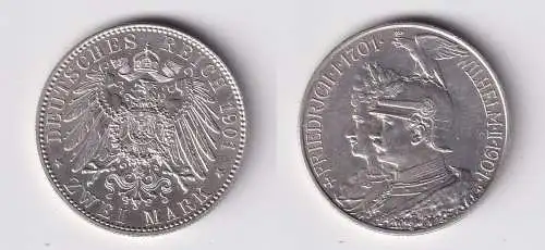 2 Mark Silbermünze Preussen 200 Jahre Königreich 1901 Jäger 105 vz (165733)