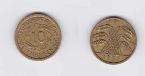 10 Reichspfennig Messing Münze Deutsches Reich 1934 F, Jäger 317 (119915)