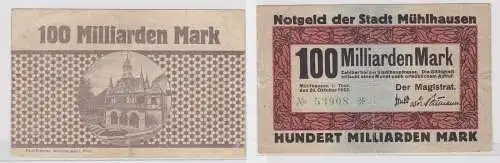 100 Mrd. Mark Banknote Inflation Stadt Mühlhausen 20.10. 1923 (151794)