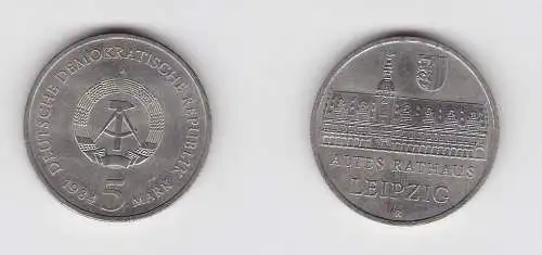 DDR Gedenk Münze 5 Mark Leipzig altes Rathaus 1984 (126295)