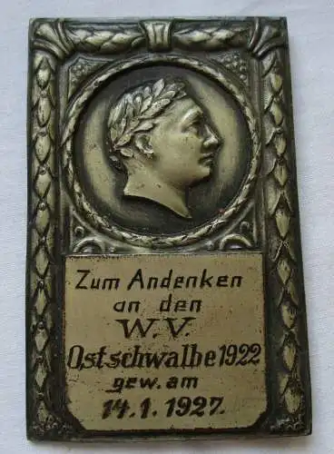 Seltene Metall Plakette Zum Andenken an den W.V. Ostschwalbe 1922-1927 (129209)