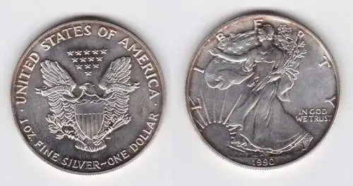 1 Dollar Silber Münze Silver Eagle USA 1990 1 Unze Feinsilber  (141774)