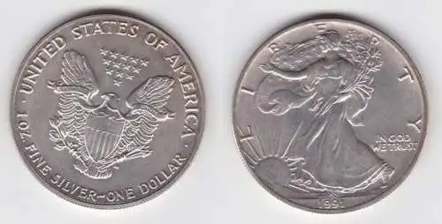 1 Dollar Silber Münze Silver Eagle USA 1991 1 Unze Feinsilber  (141378)