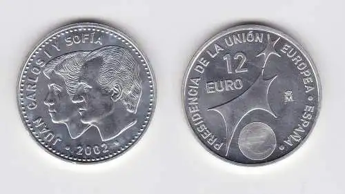 12 Euro Silbermünze Spanien Juan Carlos & Sofia EU Präsidentschaft 2002 (131864)