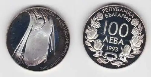 100 Lewa Silbermünze Bulgarien Olympia Lillehammer 1994 Zweier Bob 1993 (130488)