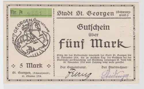 5 Mark Banknote Notgeld Stadt Sankt Georgen 25.10.1918 (134916)